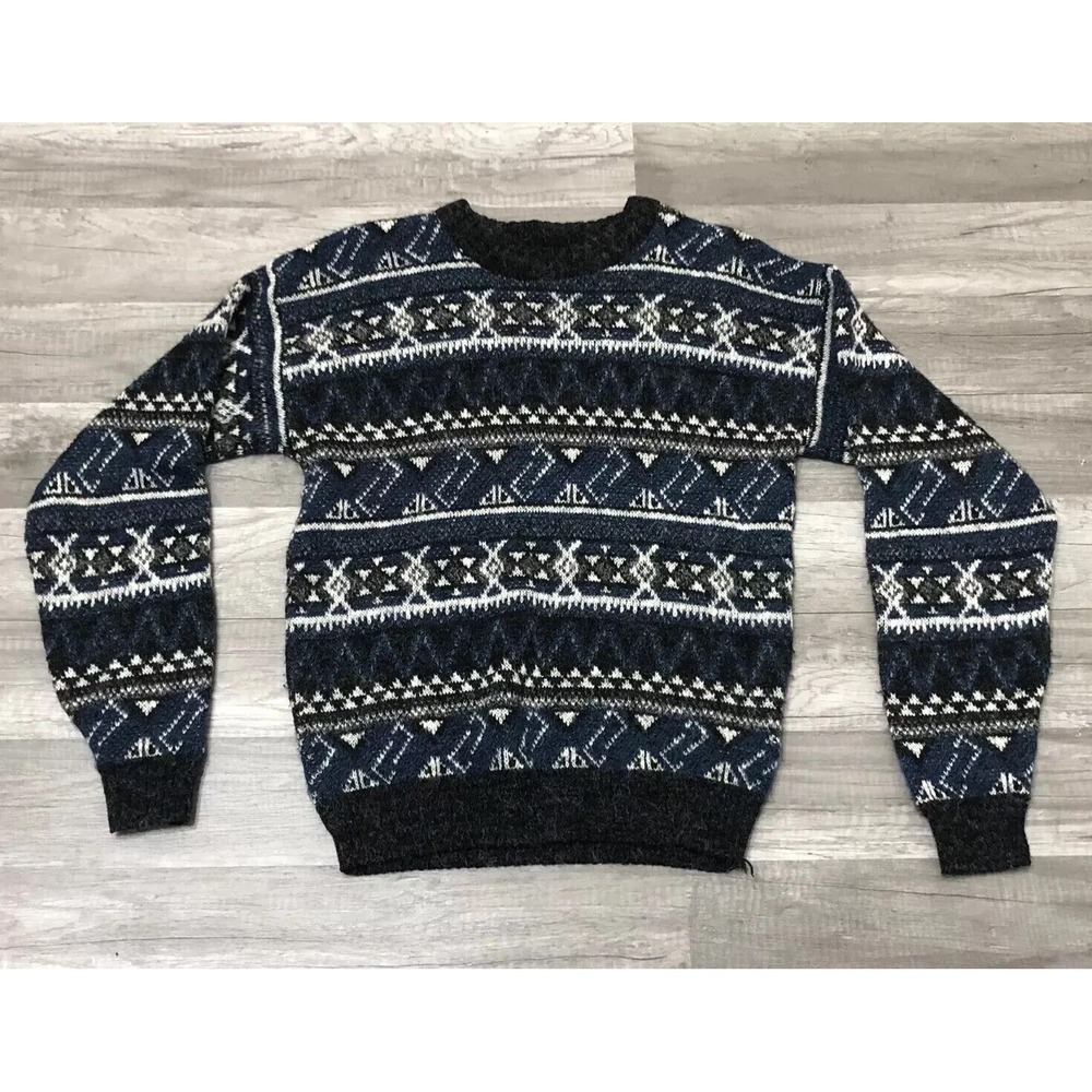Bemidji Woolen Mills Pullover Sweater Men L(14-16) Blue Knit Long Sleeve Acrylic